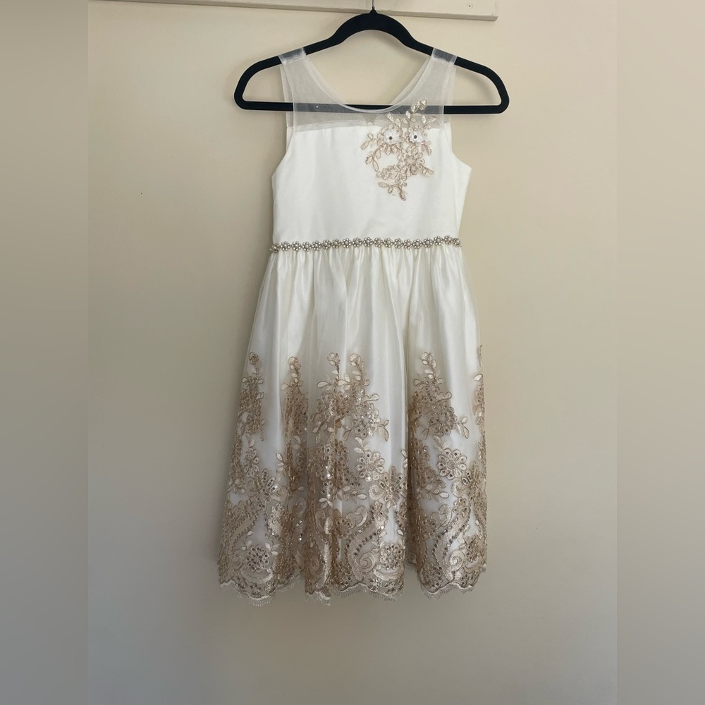 American Princess White and Gold Floral Dress